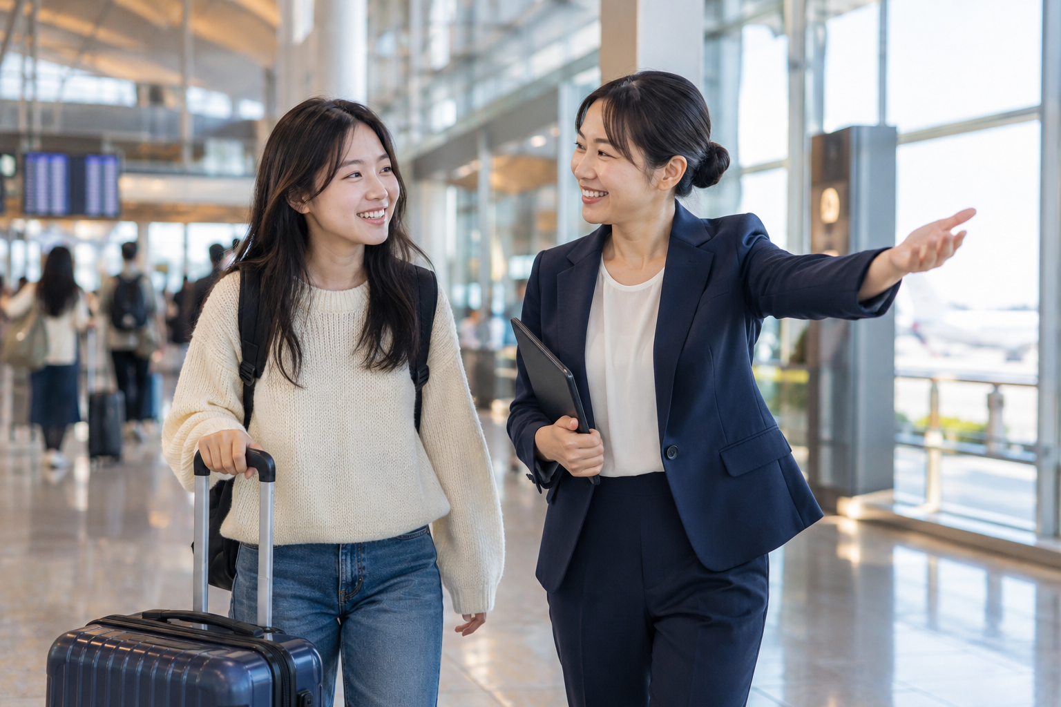 学生抵达日本后与接应人员见面的场景示意